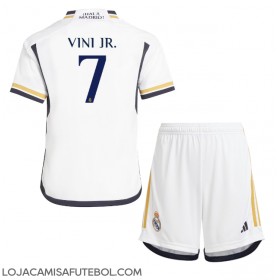 Camisa de Futebol Real Madrid Vinicius Junior #7 Equipamento Principal Infantil 2023-24 Manga Curta (+ Calças curtas)